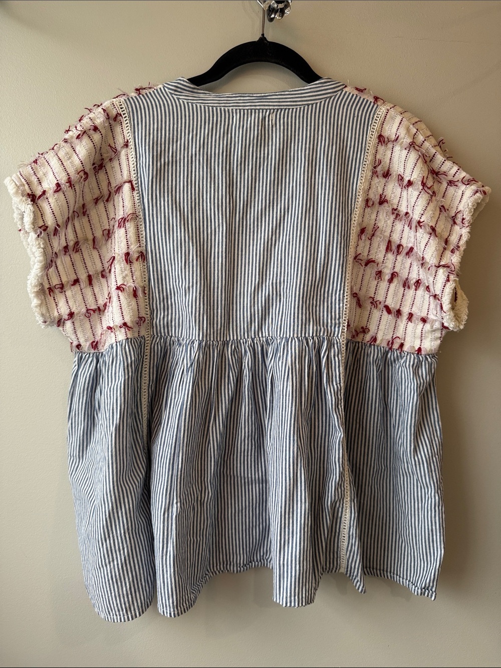 THML Cream Embroidered Yoke Striped Tassel Top crochet cotton texture amazing - Picture 4 of 5